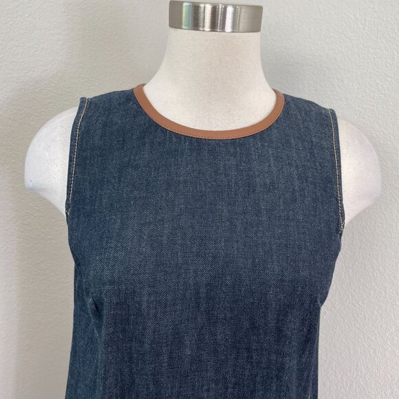 Lauren Ralph Lauren Womens 4 Denim Shift Dress Sheep Leather Trim Sleeveless - Picture 3 of 13
